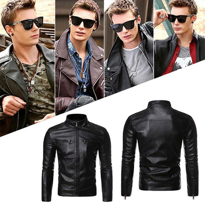 🔥Free shipping🔥OFF-Men’s Stand Collar Biker Leather Jacket