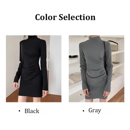 🔥Black Friday super sale🔥----Sexy Solid Color Turtleneck Mini Dress