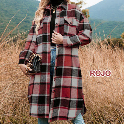 🔥HOT SALE  50% OFF🔥🎁[Best Gift For Her] Women's Plaid Print Long Sleeve Warm Tweed Coat